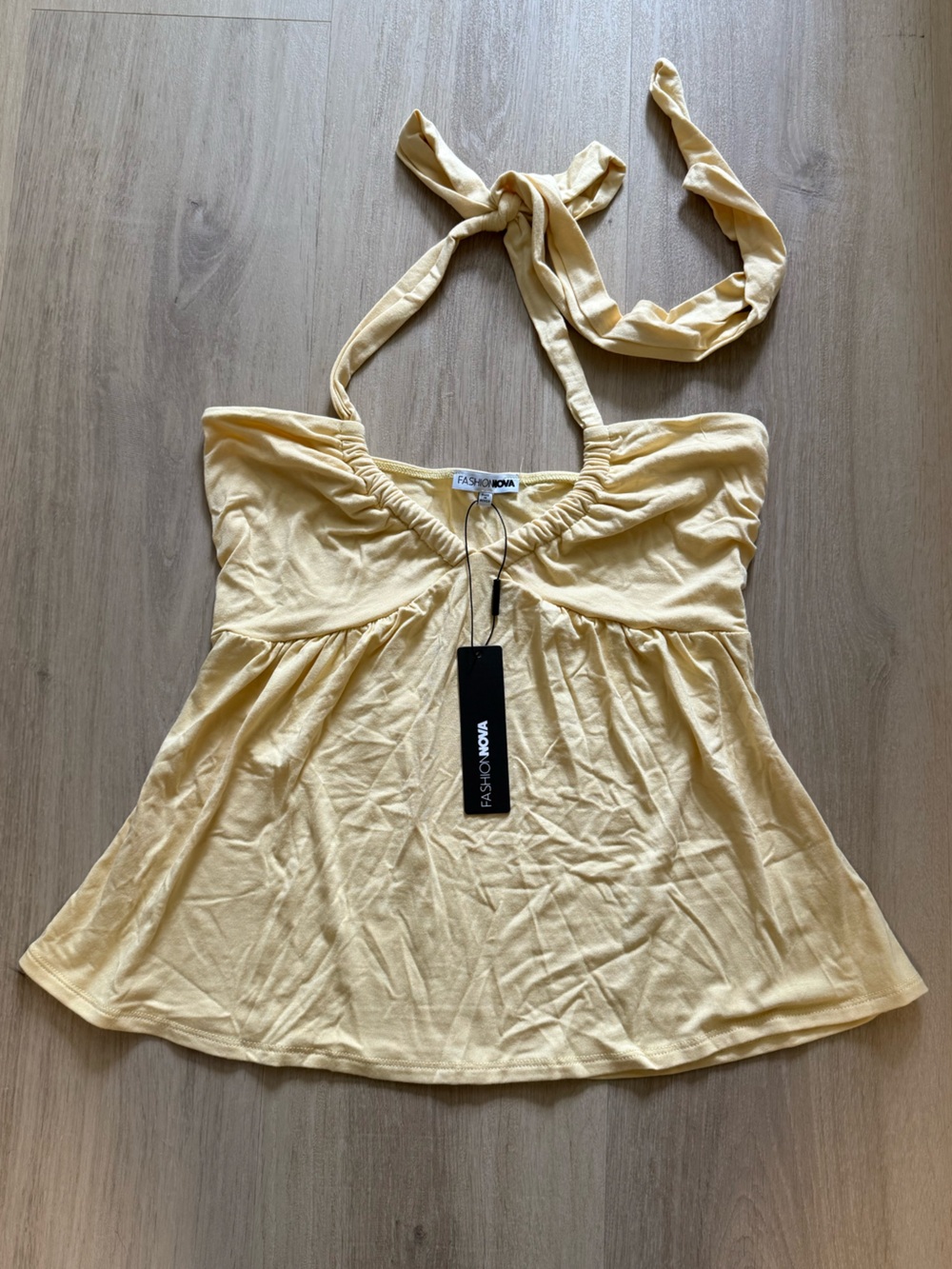 Fashion Nova New Connection Ruched Halter Top - Butter Yellow - NWT